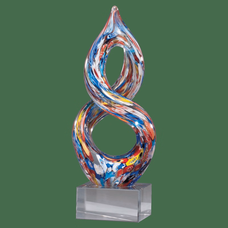 10" Helix Multi-Color Art Glass On Clear Glass Base