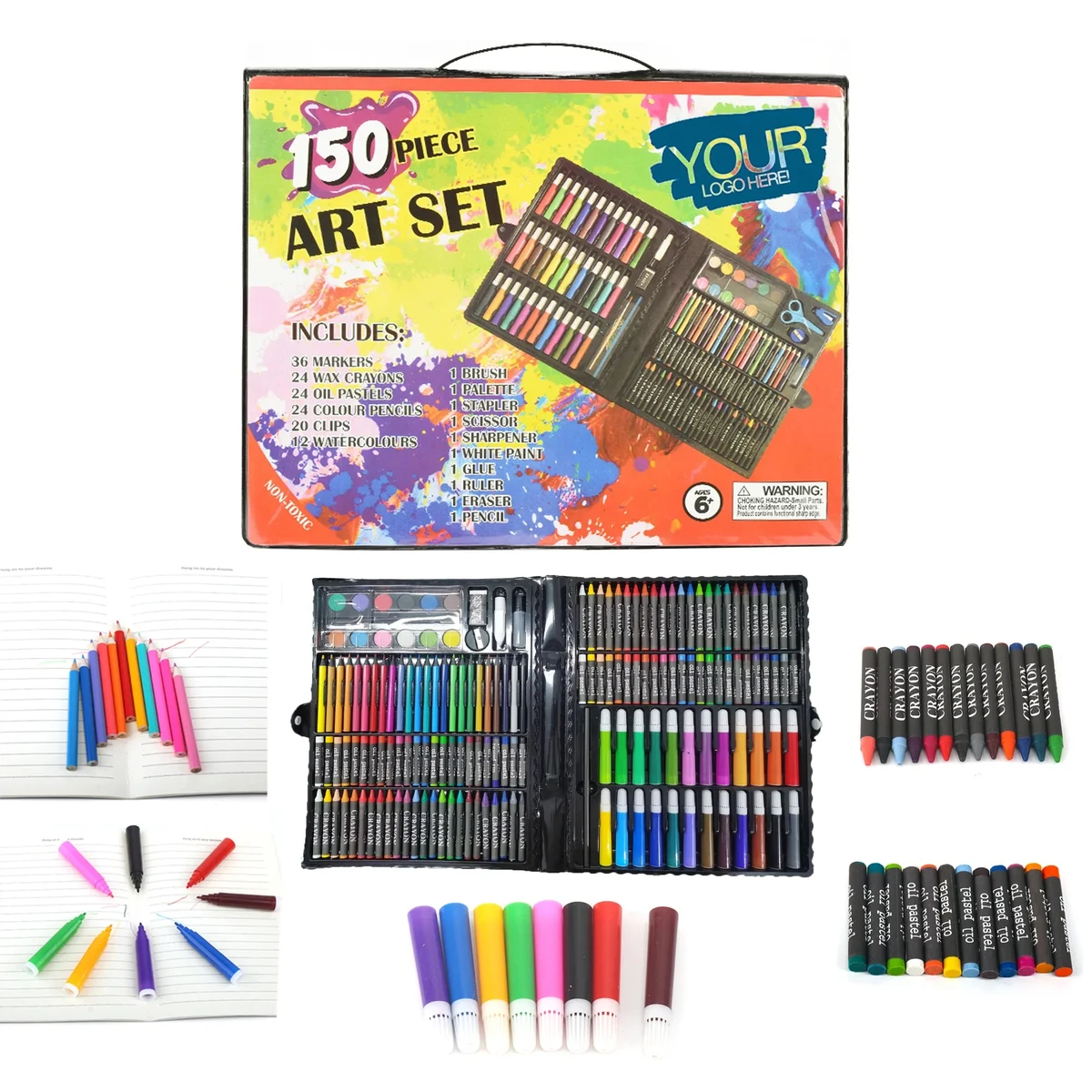 150 Pieces Kids Art Set Durable Portable Case 1