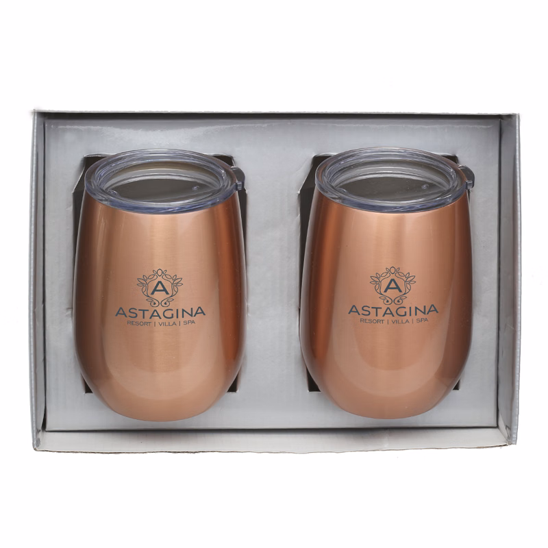 Copper Colored Stainless Steel Stemless Wine Tumbler Gift Set