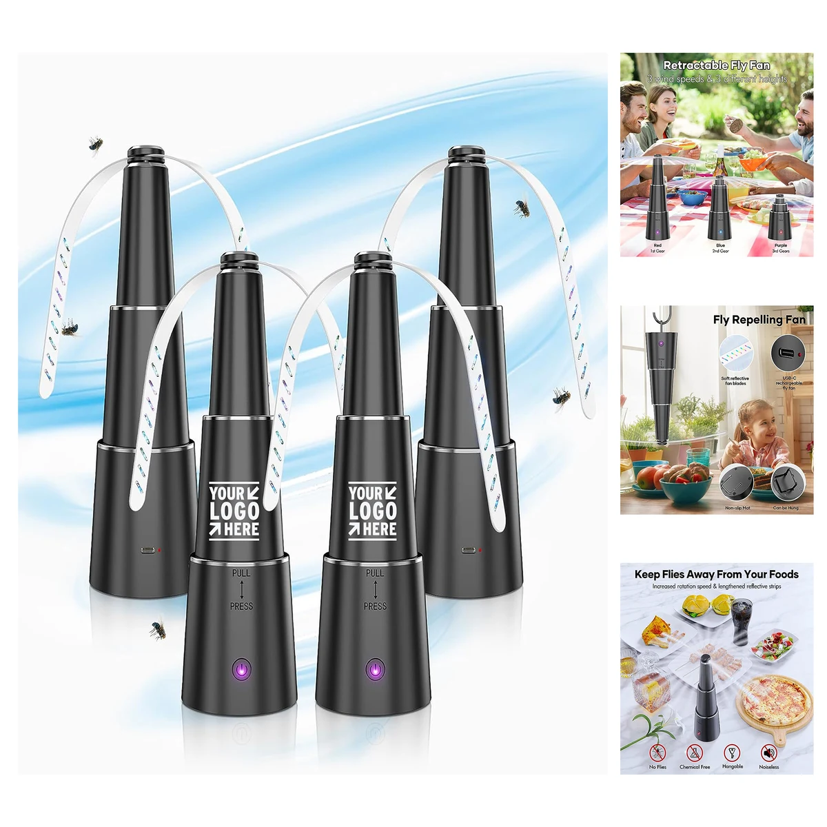 Retractable Speed Adjustment Keep File Away Indoor Outdoor Rechargeable Tables Fly Repellent Fan 1
