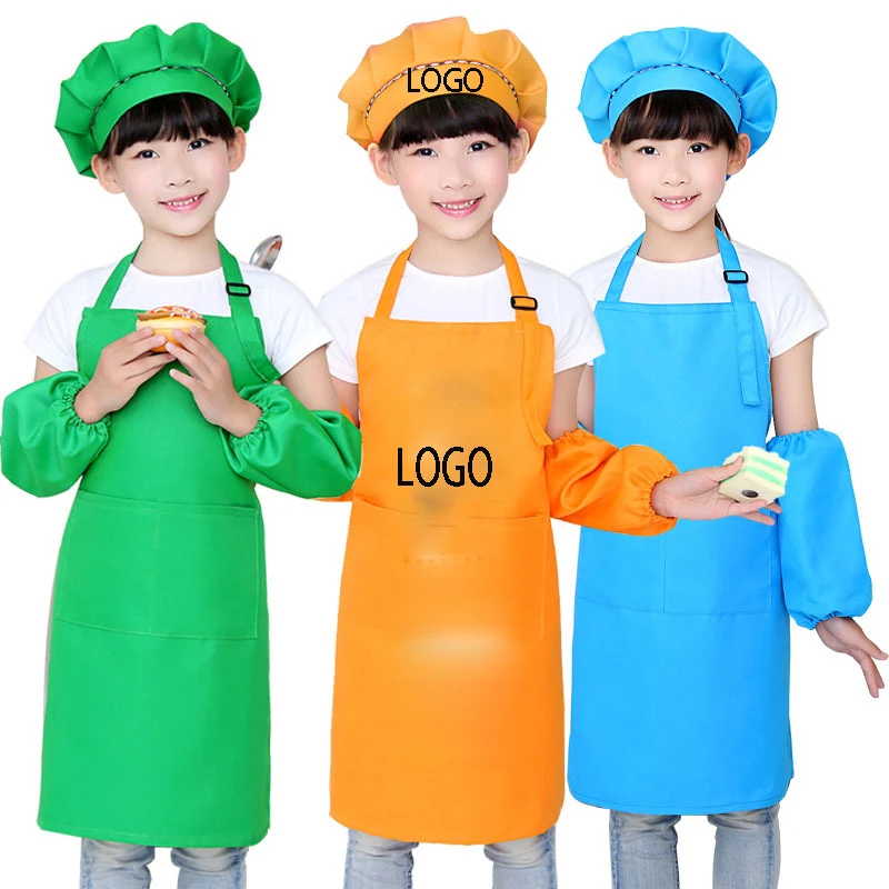 Child Kitchen Aprons w/ Pockets and Chef Hats 1