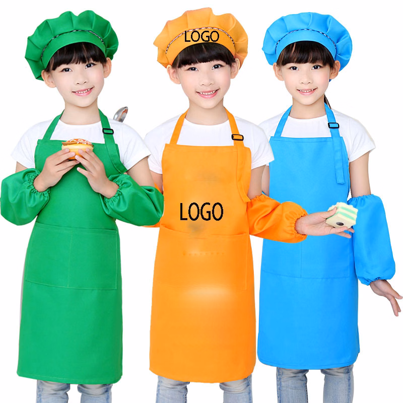 Child Kitchen Aprons w/ Pockets and Chef Hats