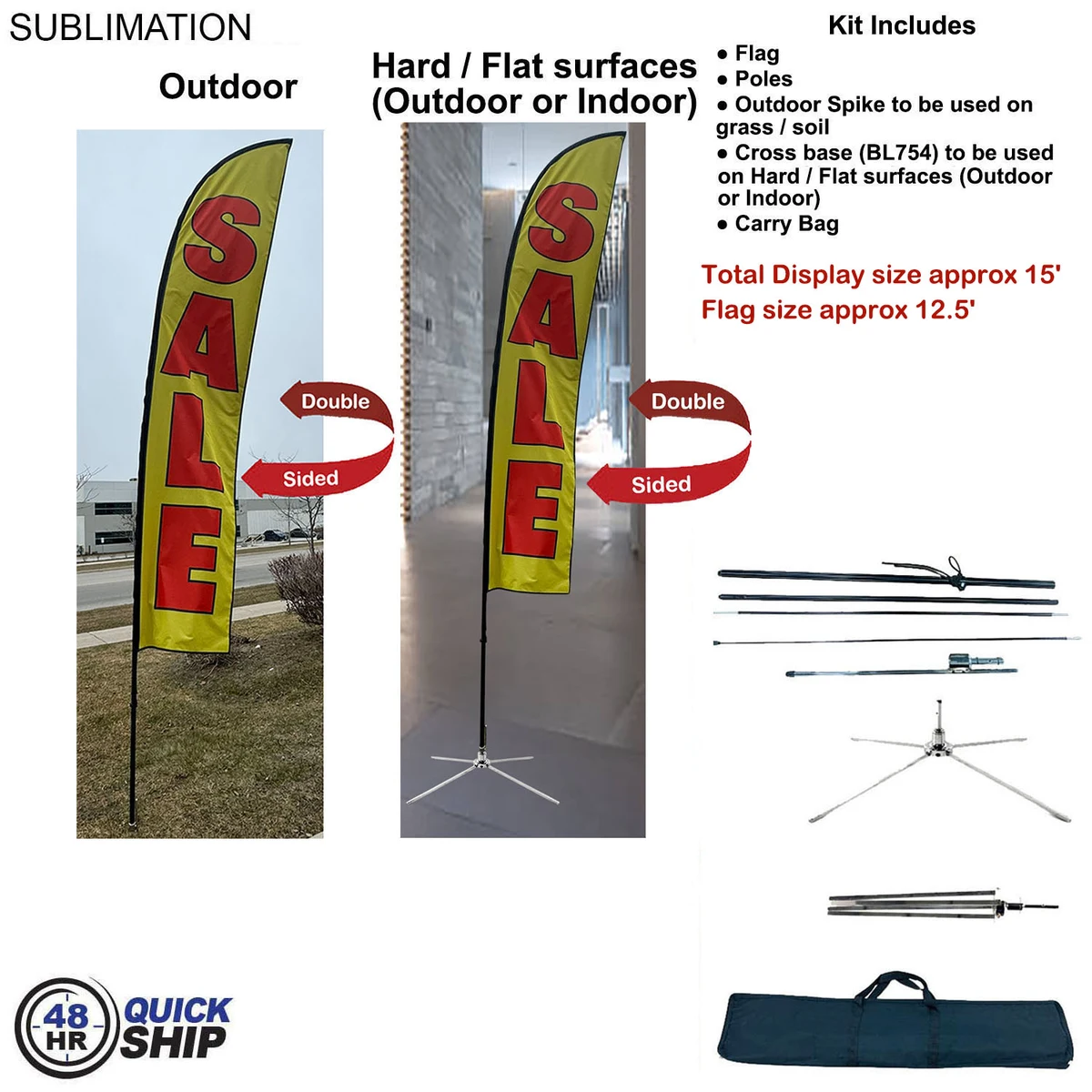 48Hr Quick Ship -15' Large Feather Flag Kit, Full Color Graphics Double Sided, Outdoor & Indoor Use 1