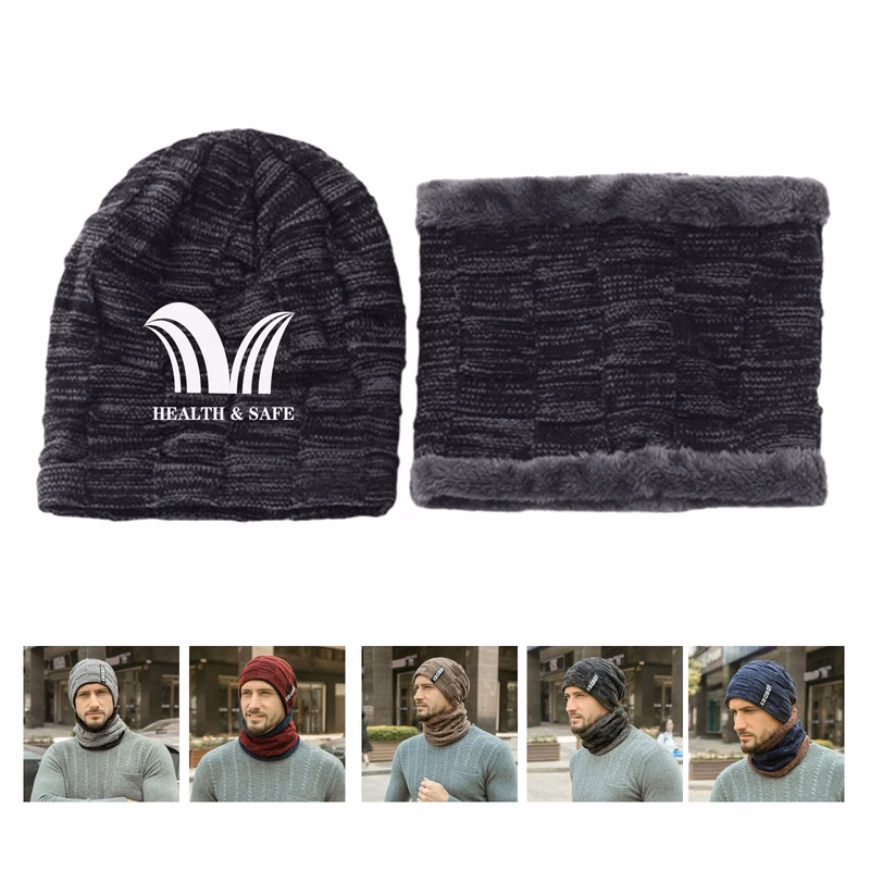 Mens Winter Beanie Hats Scarf Set