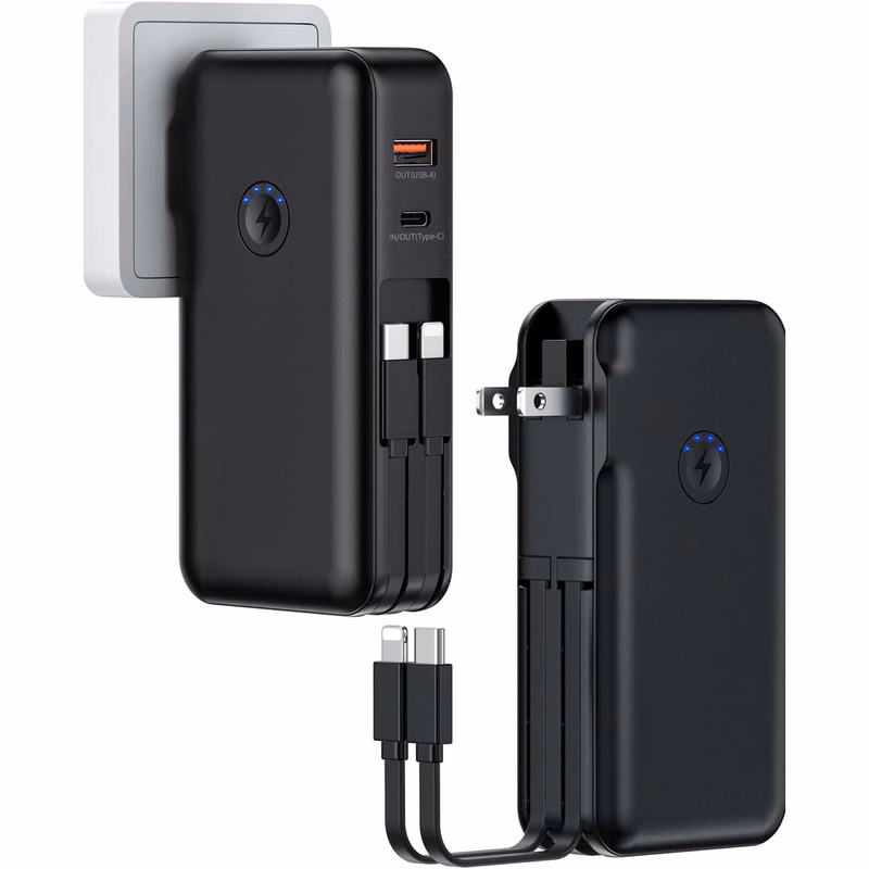 High-Capacity 3-in-1 Portable Power Bank with Built-in Cable and AC Plug