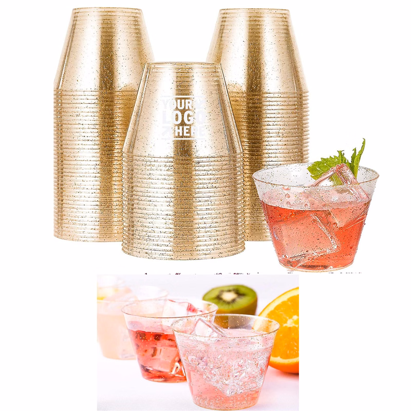 9 OZ Disposable Gold Glitter Plastic Cup