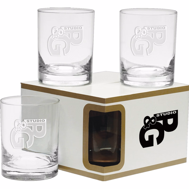 14 oz. Premium Set of 4 DOF Glasses - Deep Etch