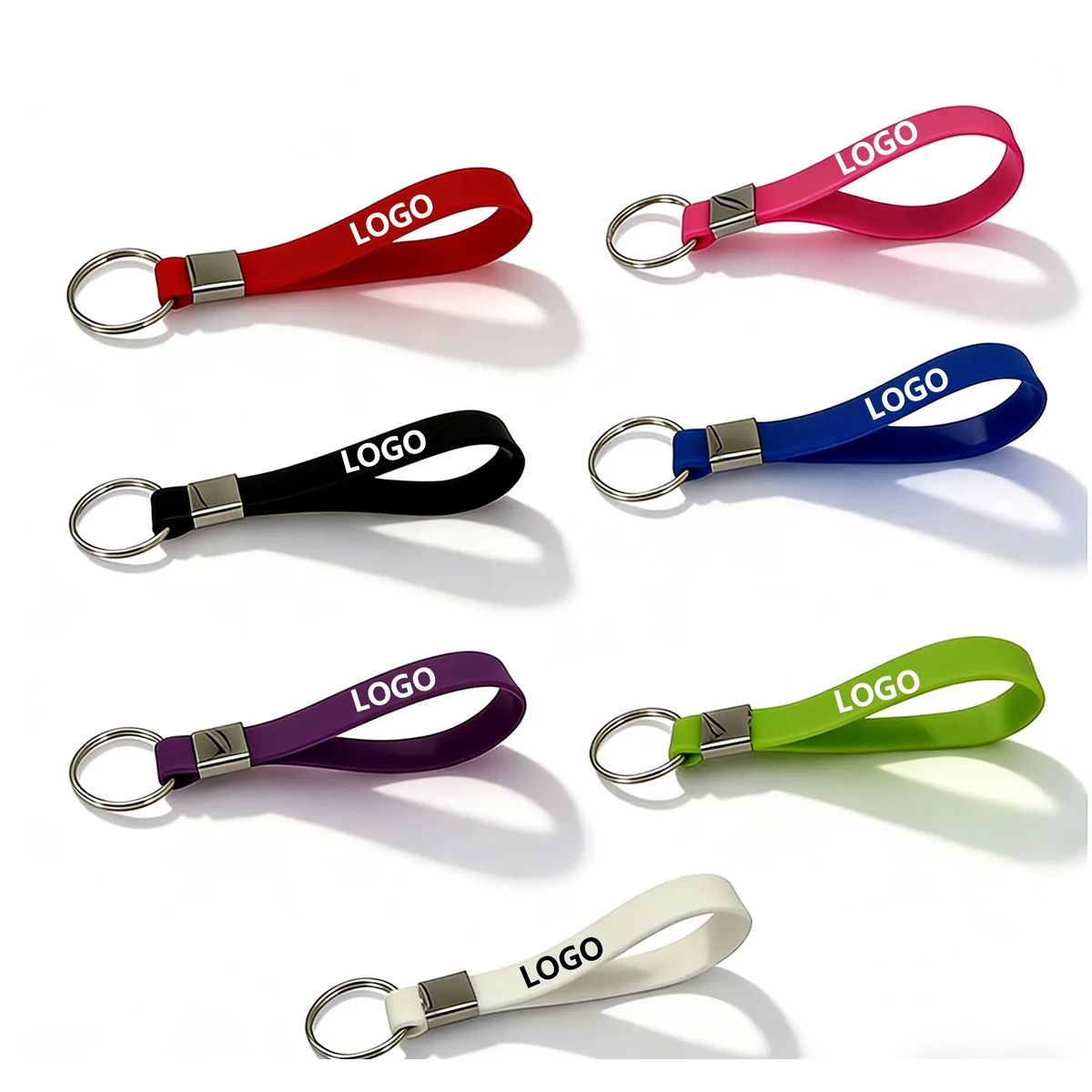Solid Color Personalized Custom Rubber Wristband Keychain 1