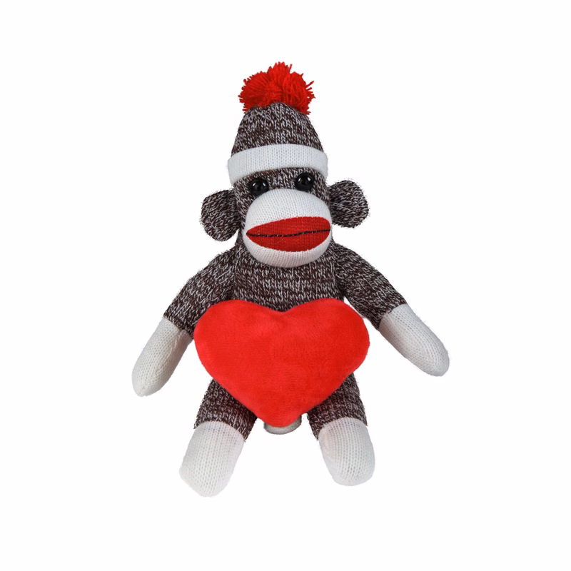 soft plush Original Sock Monkey with heart