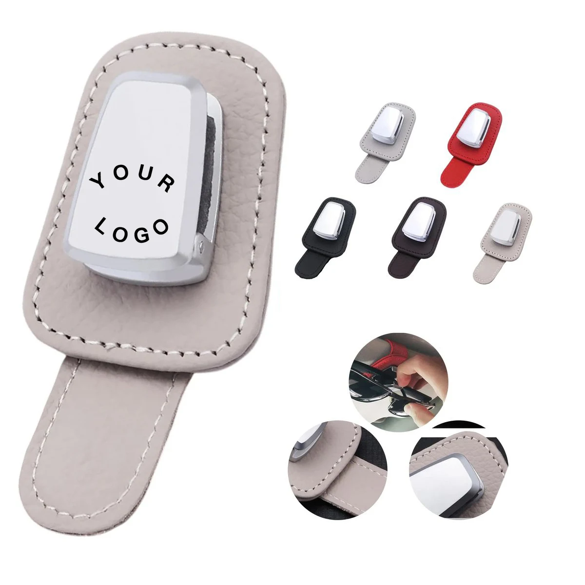 Leather Eyewear Holder Clip for Vehicle Use 1