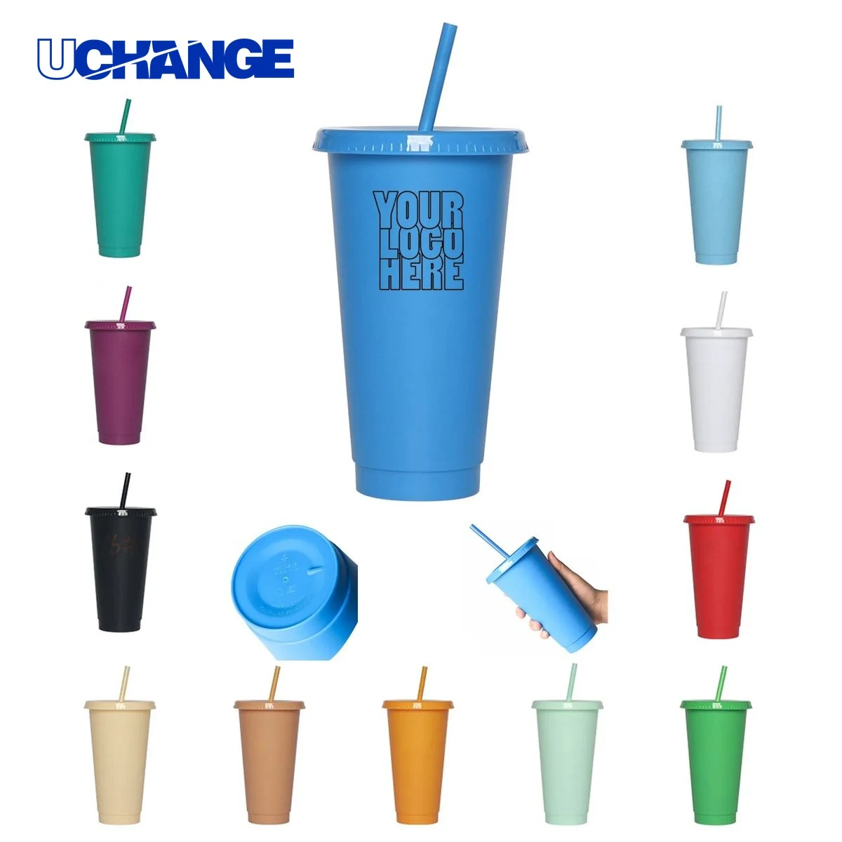 Plastic Drinking Cup Container with Lid and Straw (24 Oz) 1