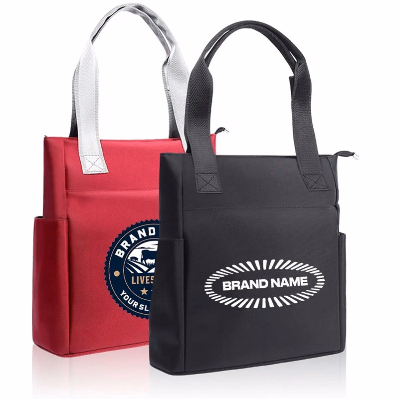 Printed Logo Lightweight Business Tote Purse with Zipper