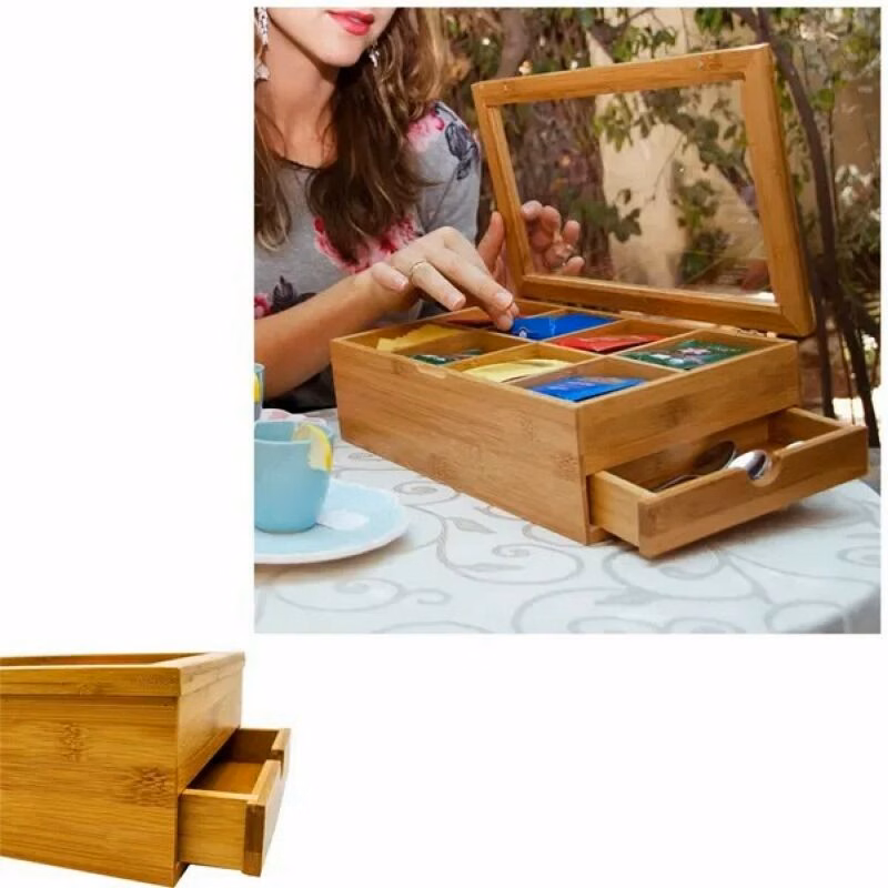 8 Compartments Bamboo Tea Bag Box
