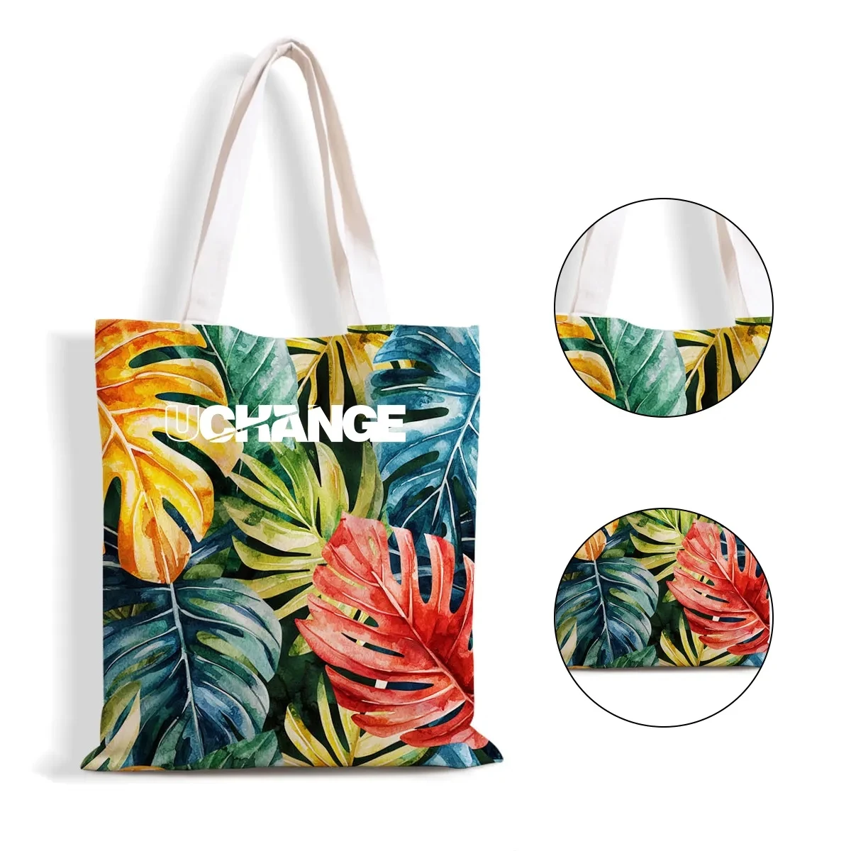 Tropical Print Canvas Tote For Beach And Travel, custom tote bag with logo imprint 1