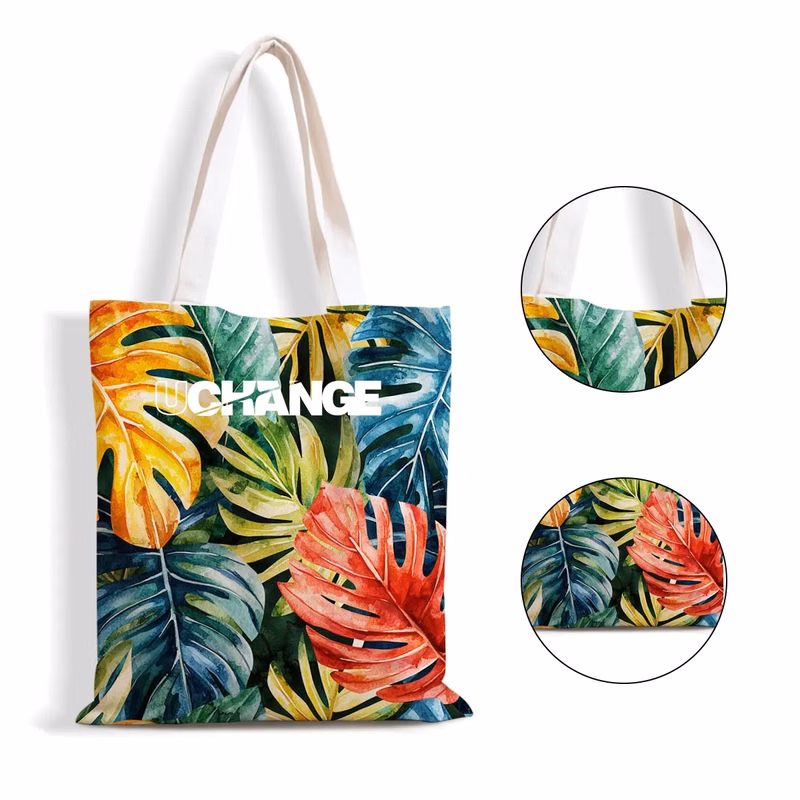Tropical Print Canvas Tote For Beach And Travel