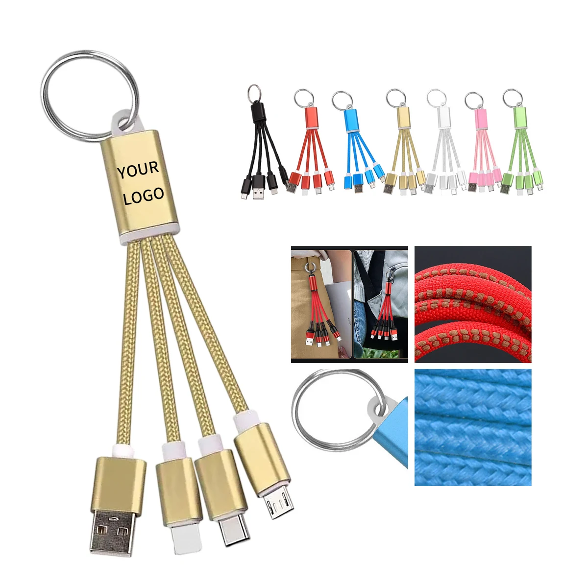 Nylon Braided Three In One Charging Cable With Multi Device Compatibility 5.12" 1