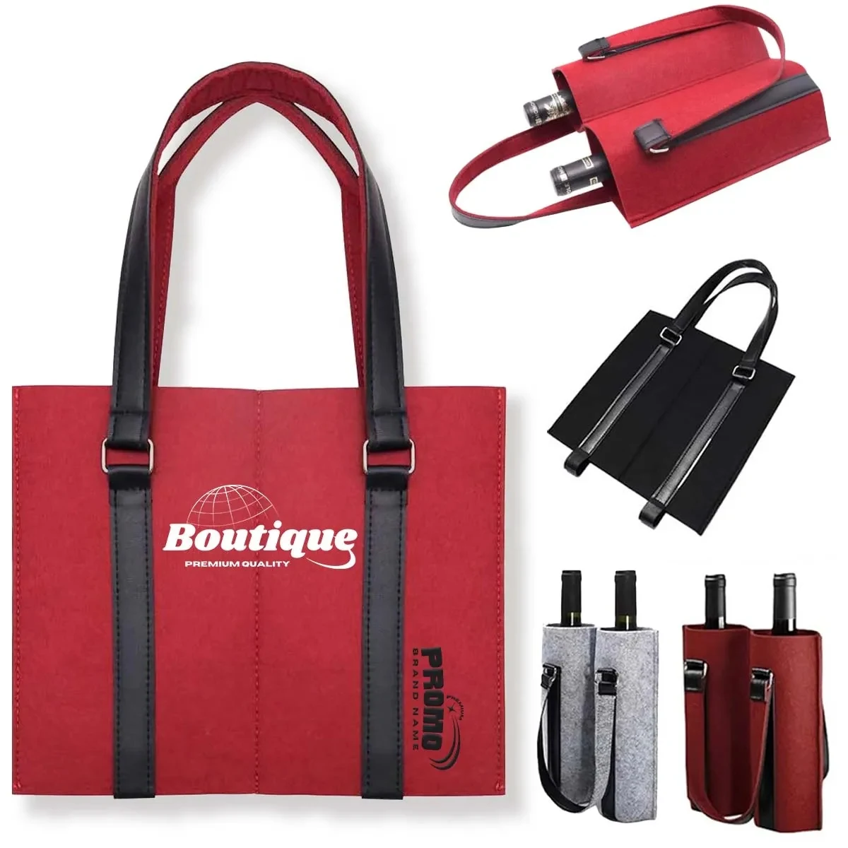 2 Bottle Tote Bag Wine Felt Travel Reusable Gift Carrier 1