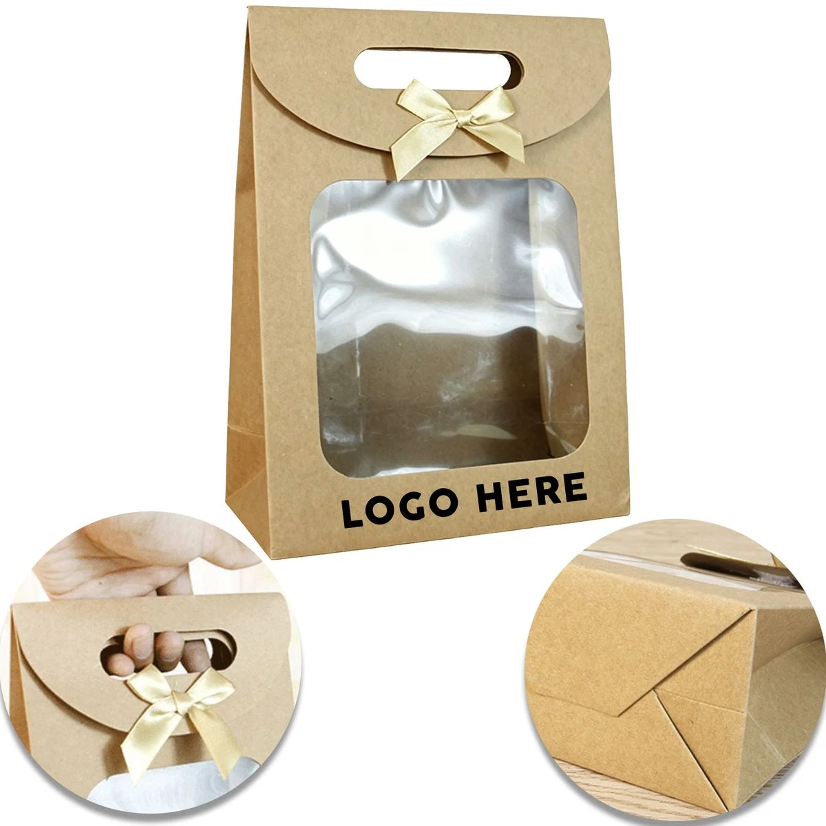 7.5x10.6 Inch Kraft Gift Bag With Flap Bow Window 1