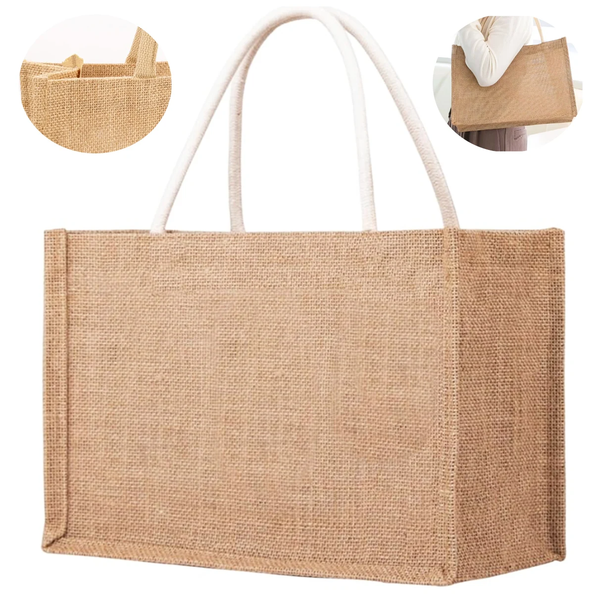 8L Eco-Friendly Jute Hessian Reusable Shopping Tote Bag 1