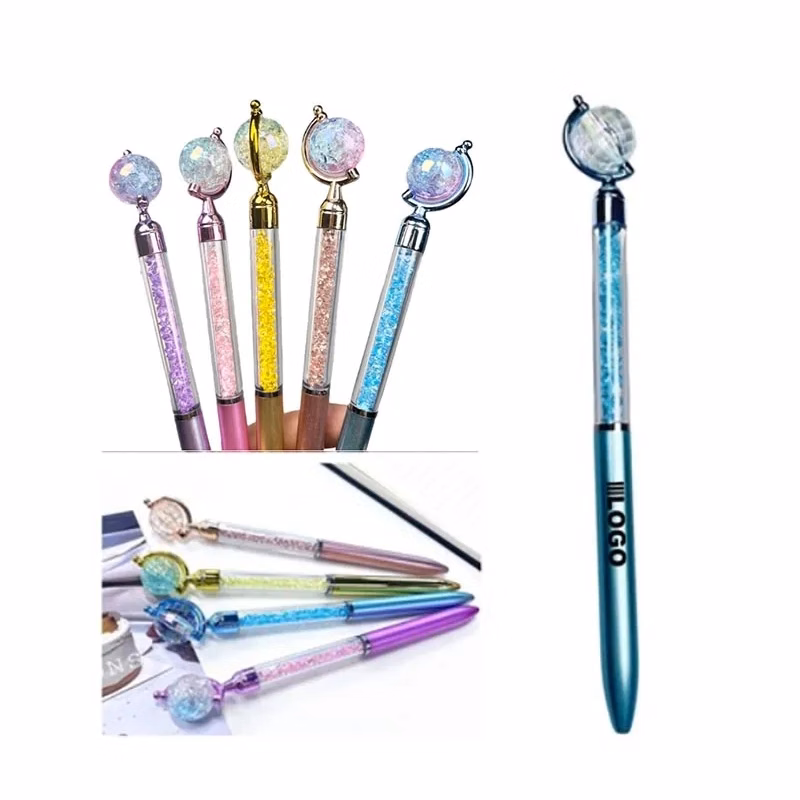Crystal Globe Metal Refillable Twist Action Ballpoint Pen