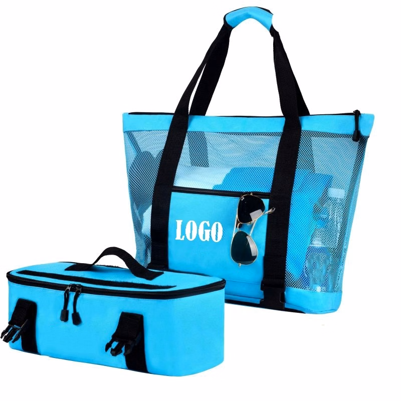 Large Mesh Beach Tote Bag With Cooler Bottom