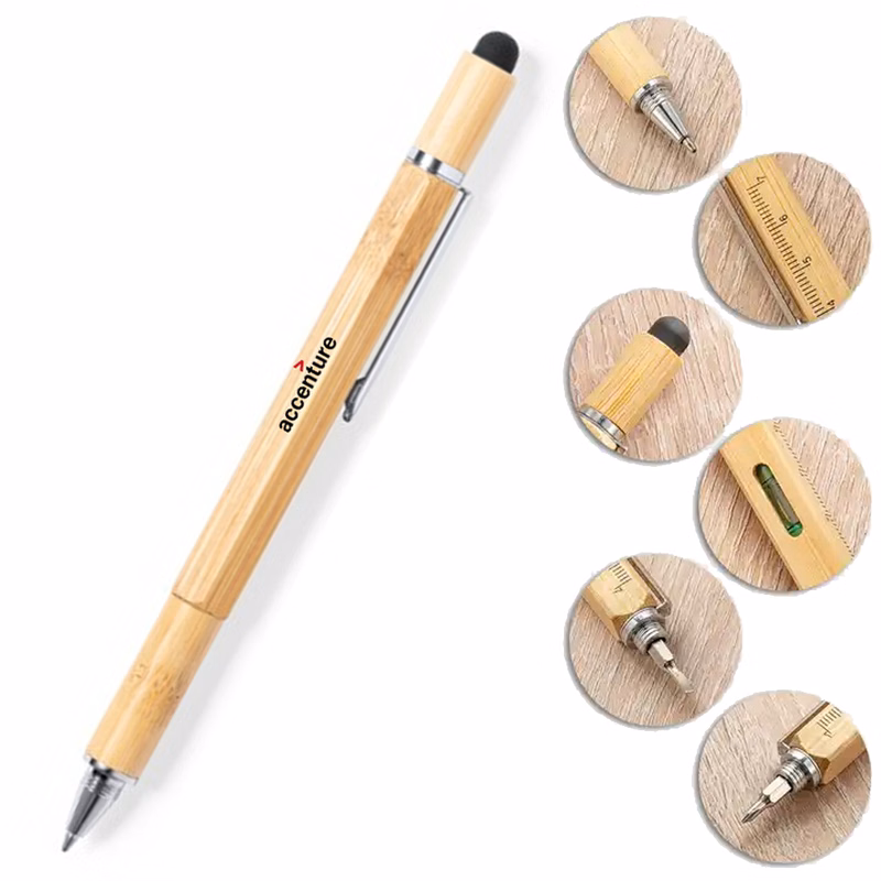 Bamboo Multi-Tool Pen - 6-in-1 Stylus, Ruler & Level
