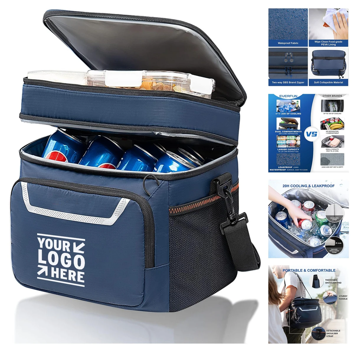 Dual Compartment Reusable Waterproof Leak-Proof Men Lunch Box 24 Can Cooler Insulated Lunch Bag 1