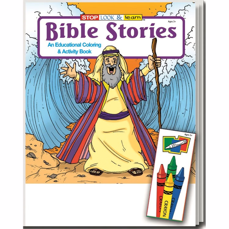 Bible Stories Coloring Book Sets - 4 Pack Crayons Ages 3-11