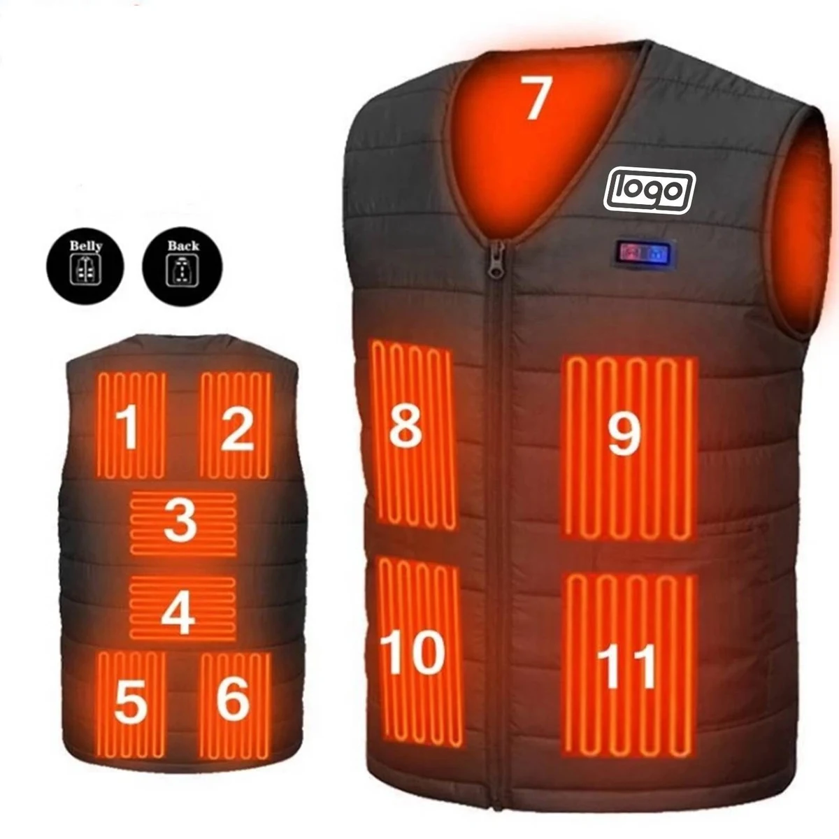11 Zones Heating Vest For Men/Women ,V-neck USB Heated Coat 1