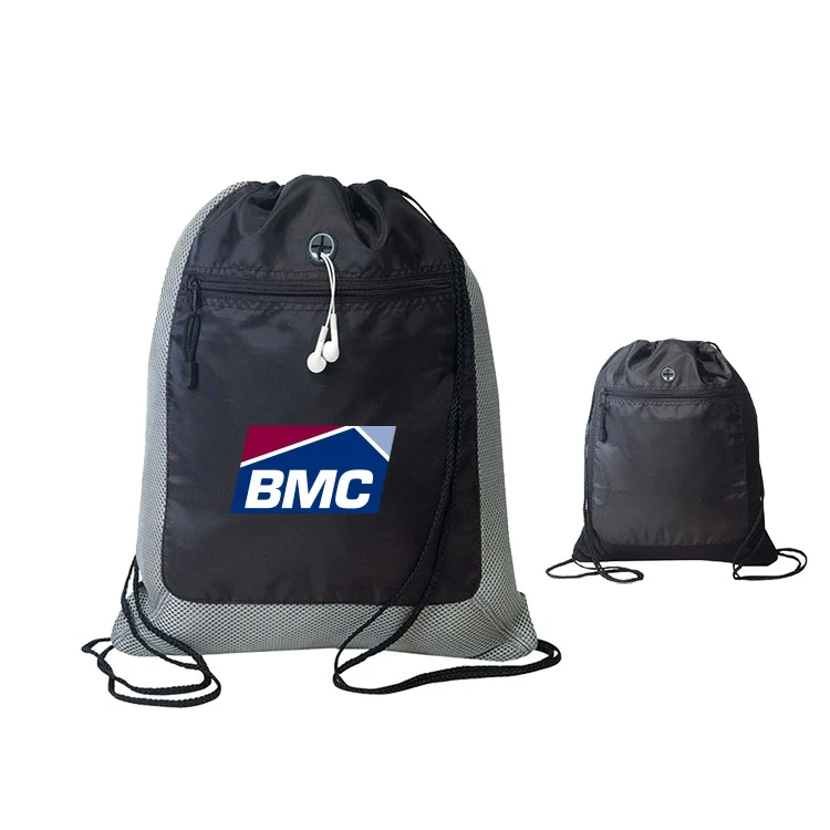420D polyester Drawstring Tote Bag with Sandwich Mesh 1