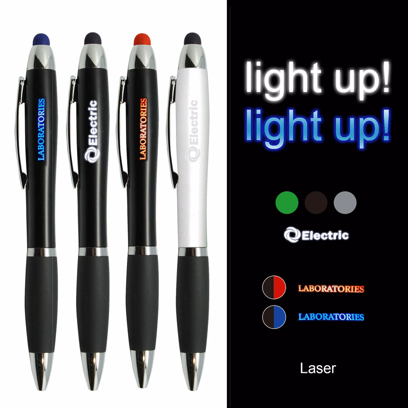 Curvy Plastic twist Stylus Pen w/Light UP Engraving