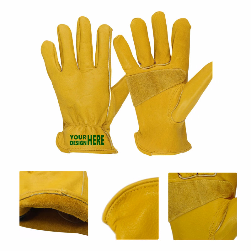 MOQ50 Yellow Cowhide Leather Work Gloves With Custom Logo