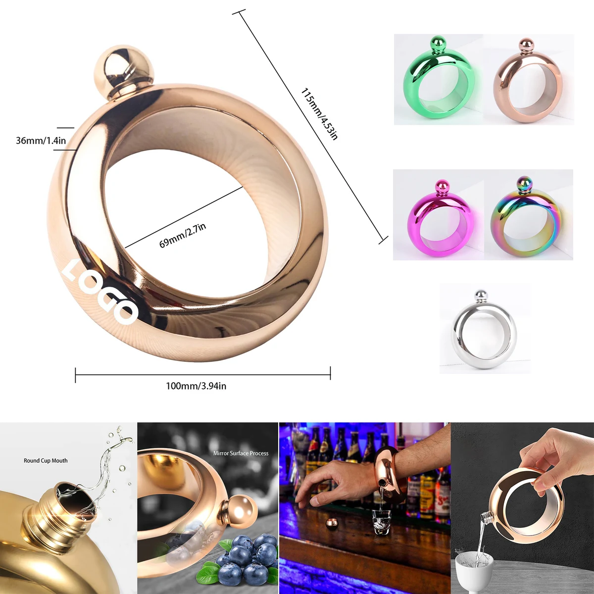 3.5oz Smooth Stainless Steel Portable Bracelet Hip Flask 1