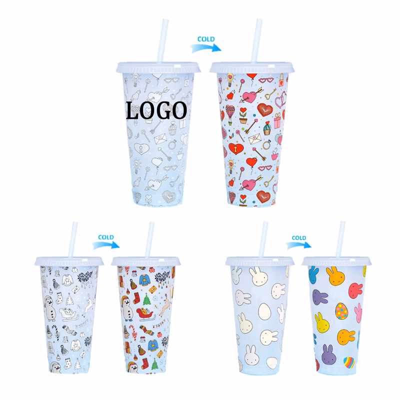 Color Changing Plastic Stadium Straw Cup