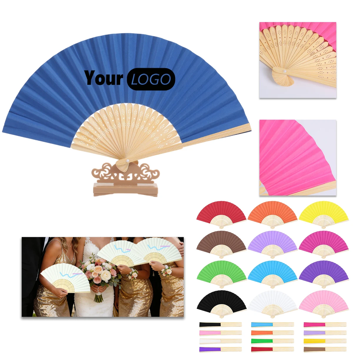 Custom Blank Bamboo Paper Folding Hand Fan 1