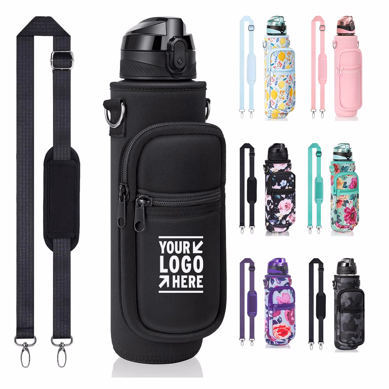 32 oz Sport 1L Plastic Water Bottle With Straw Strap Sleeve Insulated Neoprene Holder Carrier Bag