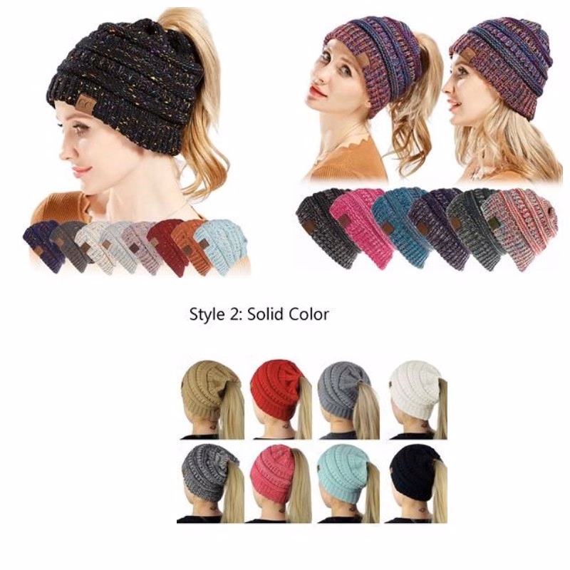 Women Winter Ponytail Beanies Knitted Wool Hat