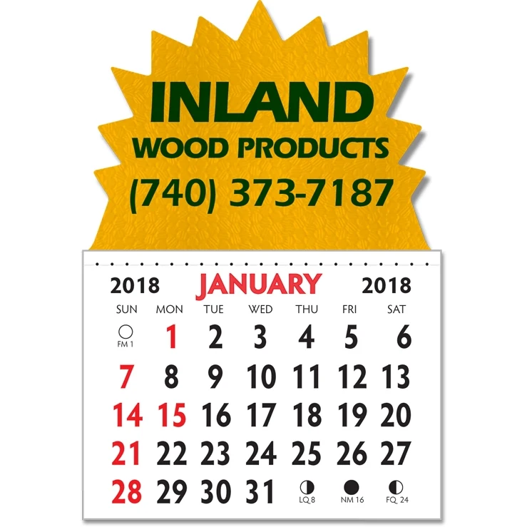 Designer Shaped Kwik-Stik 6 Mill Smooth Vinyl Calendar w/ Burst Top 1