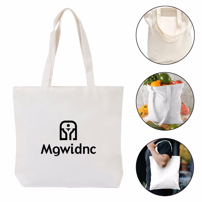 Reusable White Canvas Tote Bag with Base, Large Eco-Friendly Shopping Bag, Durable Carry All Handbag