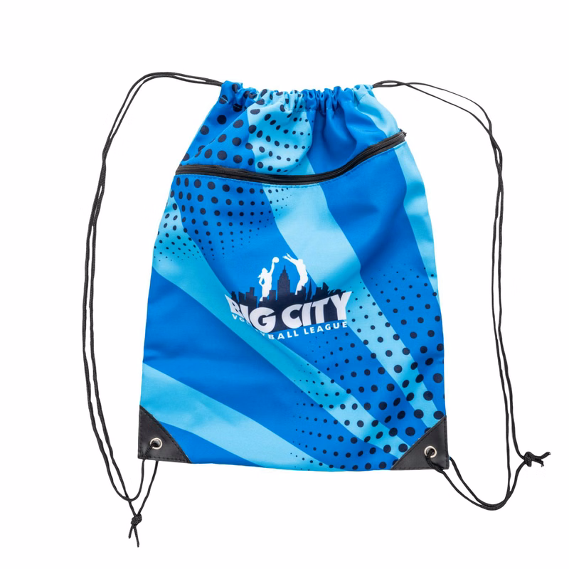 6 Oz Sublimated Poly Canvas Drawstring Backpack w/ Zip Pocket (14" x 18")