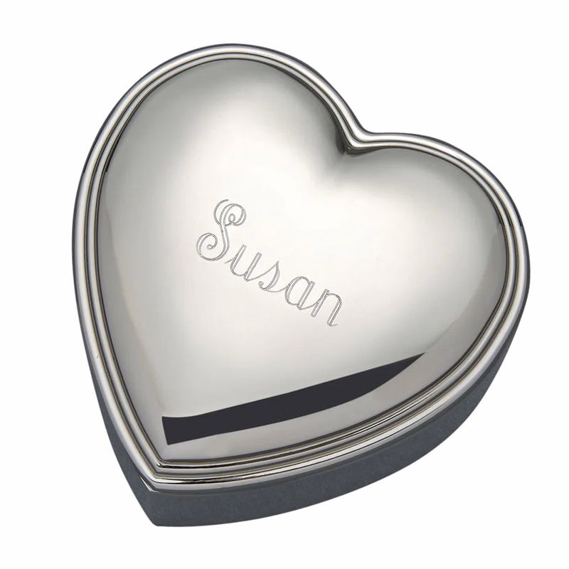 Shiny Silver Heart Metal Jewelry Box
