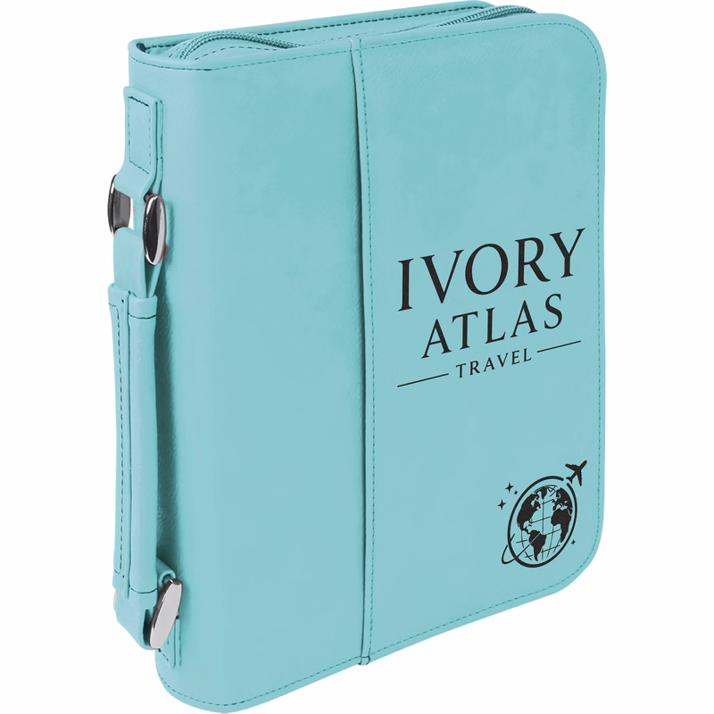 6" x 9" Teal Leatherette Book/Bible Cover with Handle & Zipper