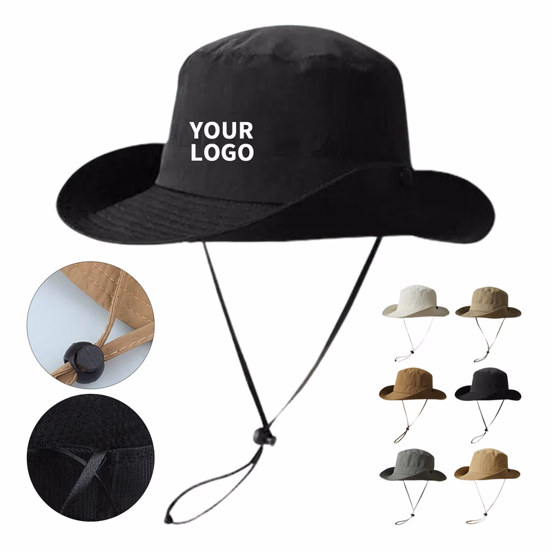 Waterproof Wide Brim Bucket Hat Adjustable Strap
