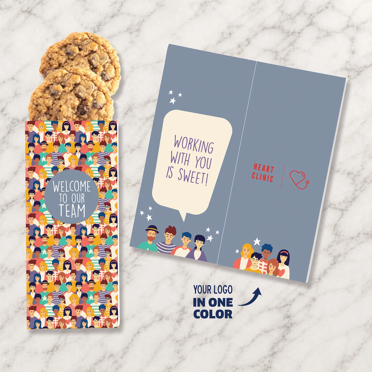 One Color Foil-Stamped Stock Welcome Sweeter Cards with Oatmeal Raisin Cookies 1