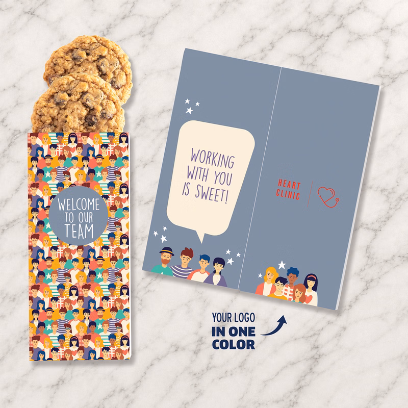 One Color Foil-Stamped Stock Welcome Sweeter Cards with Oatmeal Raisin Cookies