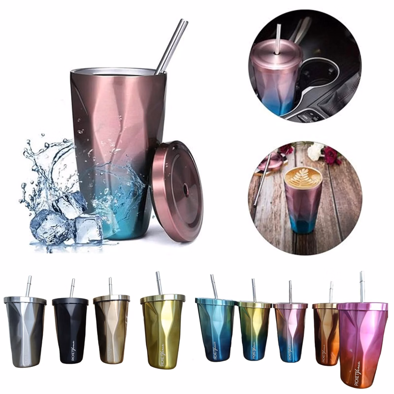 16 oz Lid and Straw Irregular Diamond Drinking Travel Mug