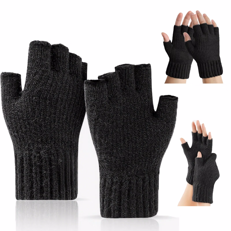 Winter Half-Finger Thickened Knit Gloves