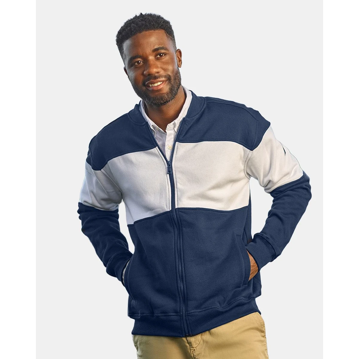 Unisex Anchor Fleece Colorblocked Bomber Jacket - N17928 1