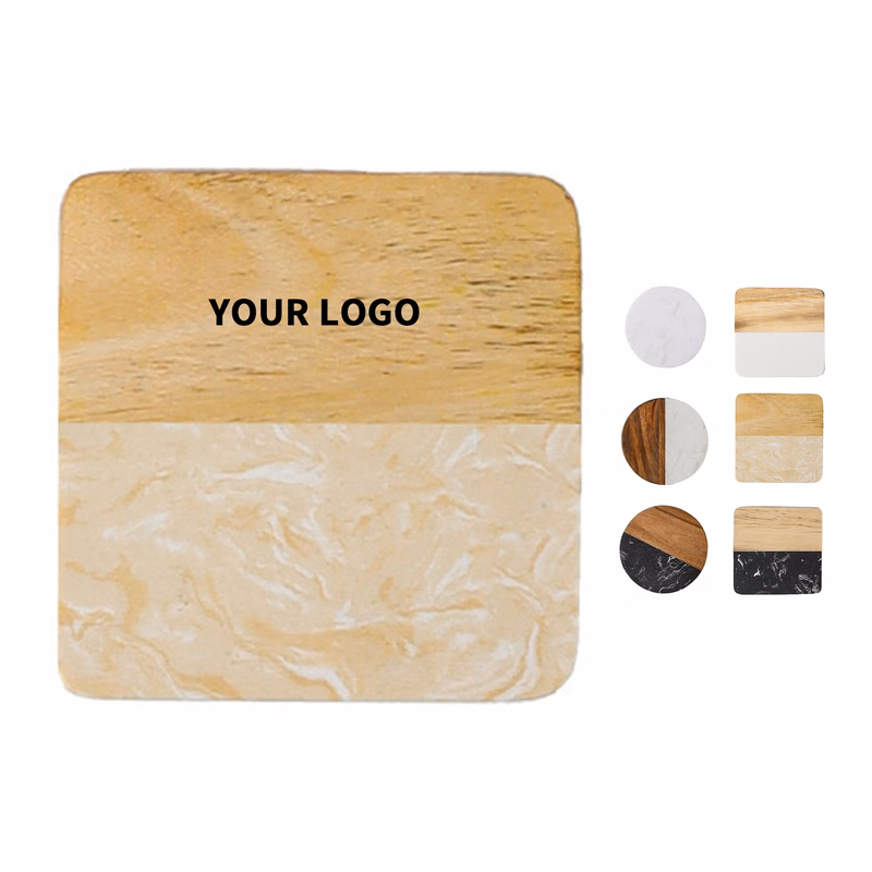 Marble Wood Coaster 3.94" Square X 0.39" Thickness