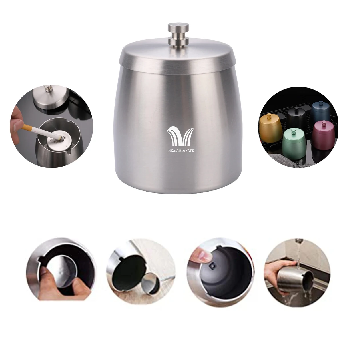 Outdoor Cigarette Ashtray With Lid Smokeless Stainless 1